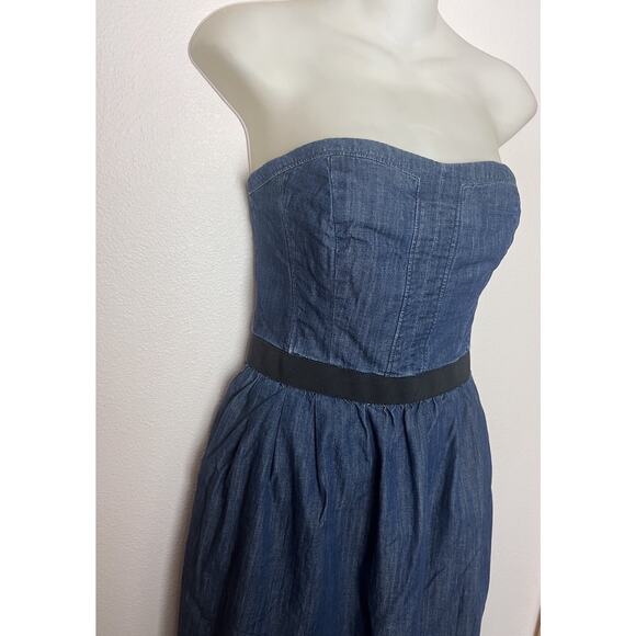 Club Monaco Blue Denim Bustier Strapless Smocked Pocket Dress Women’s Sz 4 - Picture 5 of 10